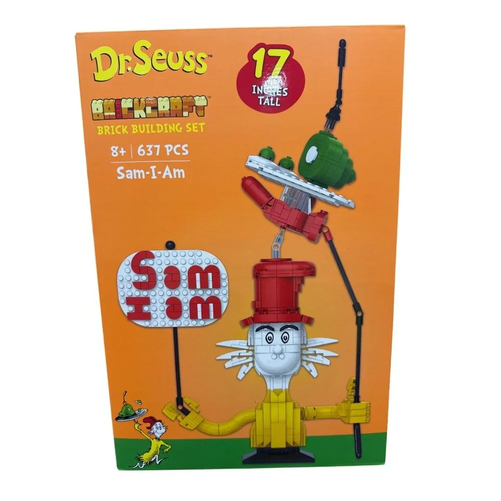 Dr Seuss Green Eggs And Ham Sam-I-Am Brick Building Set 637 Pcs 17 Inches Tall